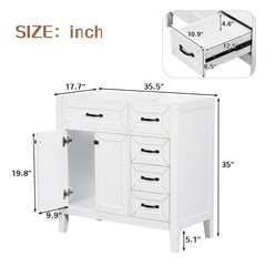 36" Bathroom Vanity without Sink, Cabinet Base Only, Bathroom Cabinet with Drawers, Solid Frame and MDF Board, White