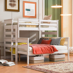 Wood Twin XL over Queen Bunk Bed with Ladder, White