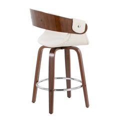 Elisa Mid-Century Modern Counter Stool in Walnut and Cream Fabric by LumiSource - Set of 2