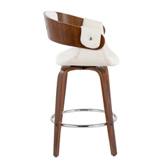 Elisa Mid-Century Modern Counter Stool in Walnut and Cream Fabric by LumiSource - Set of 2