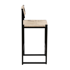 Creamy White Paper Rope Woven Bar Stools Set of 2 Hand Weave Counter Stool with footrest for Kitchen Island, Dining Room (Creamy White)
