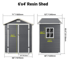 6ft x 4ft Plastic Outdoor Storage with Floor and Lockable Door Plastic Garden Shed for Backyard, Lawn, Gray
