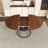 43 inch Round Dining Table for 4-6, Expandable Farmhouse Kitchen Table with Storage Shelf & Metal Base, Brown & Black Extendable Wood Table from 43 to 59 inch, Large Round Table for Home (No Chairs)