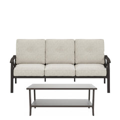 2 Piece Outdoor Patio Set, 70 Inches All-Weather Metal 3-Seat Metal Patio Sofa and Rectangular coffee Table, with Beige Cushions & Khaki Frame