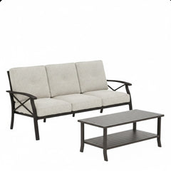 2 Piece Outdoor Patio Set, 70 Inches All-Weather Metal 3-Seat Metal Patio Sofa and Rectangular coffee Table, with Beige Cushions & Khaki Frame