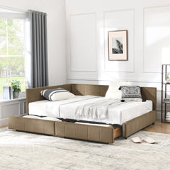 Full Size Storage Upholstered Tufted Bed Frame, Sofa Bed Frame with Comfortable Backrest and Armrests, Full Size Bed for Bedroom, Living Room,Velvet, BROWN(80.5''*59''*29.5'')