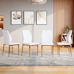 Set of 4 Gold - and - White Dining Chairs, 37 inches High: Ergonomic PU Backrest, Combines Comfort and Style.Perfectly blends comfort and elegance, Injecting more comfort and style into dining time.