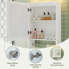 3-in-1 Bathroom Mirror Cabinet, 20-inch Wall Mounted Medicine Cabinet with Adjustable Shelf & Soft Close Door, High-Define Mirror with Storage for Bathroom Vanity