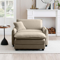 Single Deep Seat Sofa With Footstool With One Pillow, Suitable for Living Room and Bedroom, Club Multiple Occasion,Came Corduroy