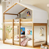 Twin Over Twin Wood Bunk Bed with Tent, Natural