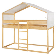 Twin Over Twin Wood Bunk Bed with Tent, Natural
