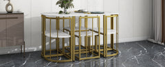 TOPMAX Modern 7-Piece Dining Table Set with Faux Marble Compact 55Inch Kitchen Table Set for 6, Golden+White