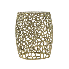 Aluminum Drum End Table with Intricate Design-Gold