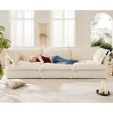Slipcovered Sofa Couch, Modern 3 Seater Sofa with Suppleness Armrests,Deep Seat Sofa with Soft Multiple Big Pillows, Comfy Couch for Living Room, Apartment,Cream Corduroy Fabric