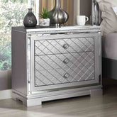 Glam Style Silver Finish 1pc Nightstand Hidden Jewelry Drawer USB Port Ball Bearing Glides Silver Finish Bedroom Furniture