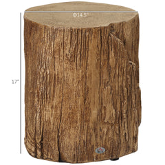 HOMCOM Tree Stump Stool, Decorative Side Table with Round Tabletop, Concrete End Table with Wood Grain Finish, for Indoors and Outdoors, Natural