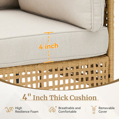 Outdoor Natural Wicker Sofa Boho Patio Sectional Loveseat Furniture Set with Beige Csuhions