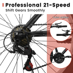 A26338 26 Inch Carbon Steel Frame Mountain Bike,21-Speed Dual V-Brake, Adult and Teens Bicycle for Mountain