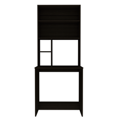 Computer Hutch Desk, Lower Shelf, Four Shelves, Black