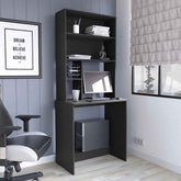 Computer Hutch Desk, Lower Shelf, Four Shelves, Black