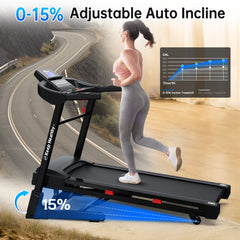 Treadmills for Home, Electric Treadmill with Automatic Incline, Foldable 3.5HP Workout Running Machine Walking, Double Running Board Shock Absorption Pulse Sensor Bluetooth Speaker APP FITSHOW.400lbs