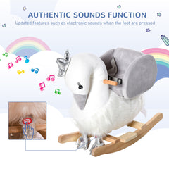 Qaba Rocking Horse, Kids Ride on Horse Swan Rocker with Sound, Plush Seat, Wooden Base, Safety Belt, for Toddlers 18-36 months, White