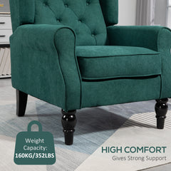 HOMCOM Button-Tufted Accent Chair with High Wingback, Rounded Cushioned Armrests and Thick Padded Seat, Dark Green