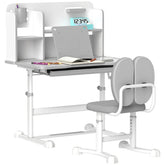 Qaba Kids Desk and Chair Set, Height Adjustable Kids School Study Desk and Chair Set with Tilt Desktop, Storage Drawer and Reading Rack for Writing, Reading and Drawing, Gray