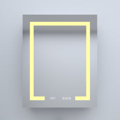 24 in. W x 30 in. H Rectangular Silver Aluminum Recessed/Surface Mount Left Medicine Cabinet with Mirror LED and Clock