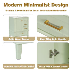 24.8" Bathroom Vanity with Ceramic Sink, Modern Freestanding Cabinet Featuring Soft-Close Door, Deep Drawer, Shallow Drawer & Wide Drawer for Space-Saving Storage