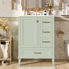 24.8" Bathroom Vanity with Ceramic Sink, Modern Freestanding Cabinet Featuring Soft-Close Door, Deep Drawer, Shallow Drawer & Wide Drawer for Space-Saving Storage