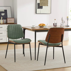 Dining Chairs Set of 2 Mid Century Modern Retro Linen Chair with Walnut Bentwood Back Upholstered Seat Metal Legs Adjustable Foot for Kitchen Dining Room Chairs(Olive Green Linen),SW1849GR