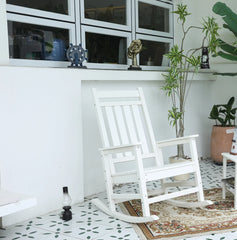 All Weather Rocking Chair Set with Side Table, 3-Piece Rocking Chair Set with Wood-Texture, White(includes 2 Rocking Chairs and 1 Table)