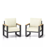 Set of 2 26.6" All-Weather Aluminum Patio Armchairs with Thick Beige Cushions