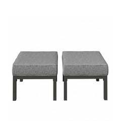 Set of 2 24" Aluminum Patio Ottomans with Dark Gray Cushions, All-Weather Footrests