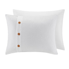3 Piece Cotton Waffle Weave Comforter set White Full/Queen