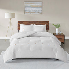 3 Piece Cotton Waffle Weave Comforter set White Full/Queen