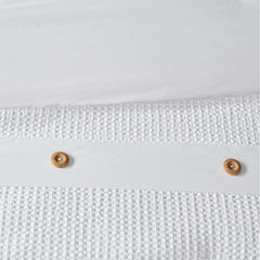 3 Piece Cotton Waffle Weave Comforter set White Full/Queen