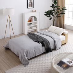 Convertible Sleeper Sofa Couch,Multifunctional Double Folding Sofa Bed,Storage Ottoman and Sofa arm with box and drawer, Drop Down Table with 2Cup Holders for Living room,Apartment,Office,Beige