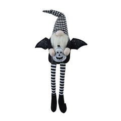 Set of 2, 4.3x3.5x23.5" Fabric Sitting Black Gnome With Wings & Black-White Plaid Hat, for Halloween Decor