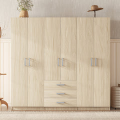 6-Doors Wooden Wardrobe Storage for Bedroom, with Big Drawers, Brown