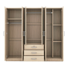 6-Doors Wooden Wardrobe Storage for Bedroom, with Big Drawers, Brown