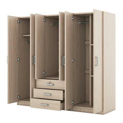 6-Doors Wooden Wardrobe Storage for Bedroom, with Big Drawers, Brown