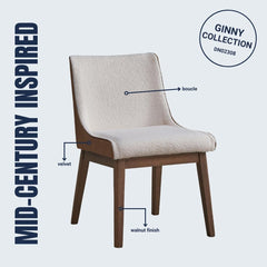 Ginny White Boucle, Brown Velvet & Walnut Finish Side Chair (Set of 2)