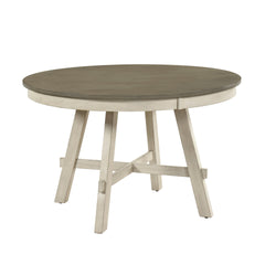 Contemporary Farmhouse Style Round Dining 5Pcs Set Table and 4x Side Chairs Wooden Furniture Antique White Gray Finish