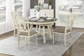 Contemporary Farmhouse Style Round Dining 5Pcs Set Table and 4x Side Chairs Wooden Furniture Antique White Gray Finish