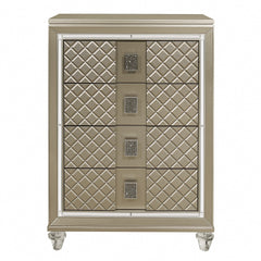 Glamorous Champagne Finish 1pc Chest of 4 Drawers Acrylic Feet Luxury Bedroom Furniture Beveled Mirror Trim