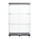 Two Door Glass Cabinet Glass Display Cabinet with 3 Shelves, Black