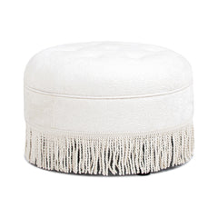 Yolanda 24" Round Upholstered Accent Ottoman, Almond White Chenille