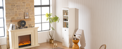 75'' Freestanding Display Bookshelf, Farmhouse Bookcase with Storage & Cabinet, Small Size Wooden Organizer Pantry, for Hallways Living Room, Kitchen, Home, Office - White